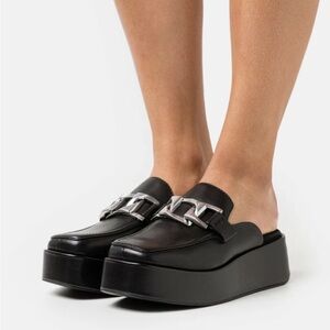 rag & bone Logan Platform Mule in Black Leather - size 7.5